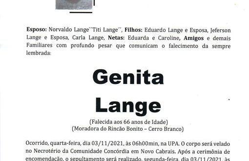 NOTA FÚNEBRE – GENITA LANGE