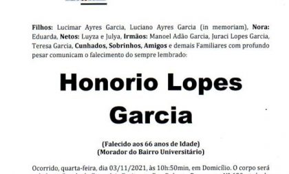 NOTA FÚNEBRE – HONORIO LOPES GARCIA