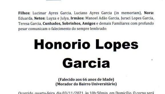 NOTA FÚNEBRE – HONORIO LOPES GARCIA