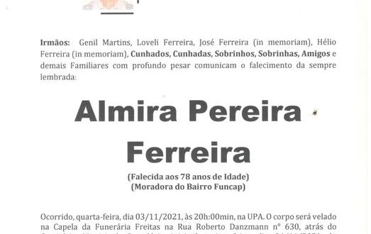 NOTA FÚNEBRE – ALMIRA PEREIRA FERREIRA