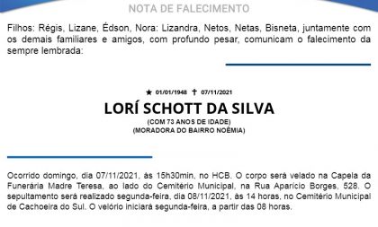 NOTA FÚNEBRE – LORÍ SCHOTT DA SILVA