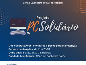 Curso Técnico em Informática do Senac Cachoeira recupera computadores para a Apae