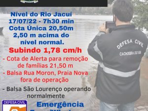 Rio Jacuí eleva cada vez mais seu nível