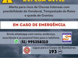 Defesa Civil alerta para a chegada de chuva e queda de temperatura