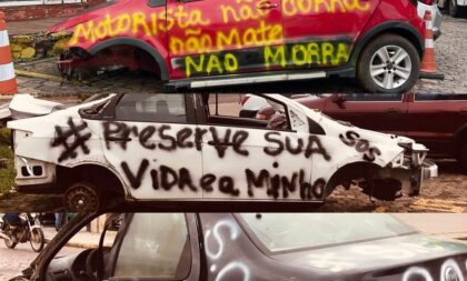 Setor de Trânsito coloca carros batidos no Centro como alerta contra acidentes