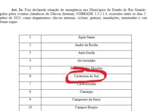 Cachoeira do Sul: Governo do RS declara estado de emergência