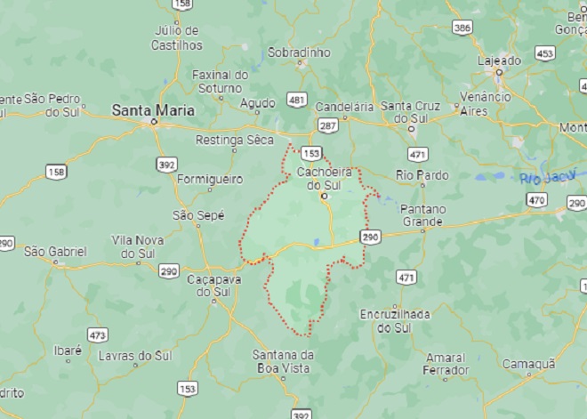 Mapa com limites entre municípios / Crédito: Google/Reprodução