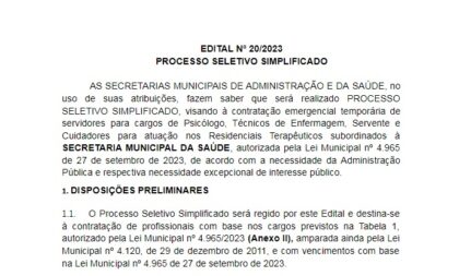 Saúde promove processo seletivo