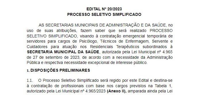 Saúde promove processo seletivo