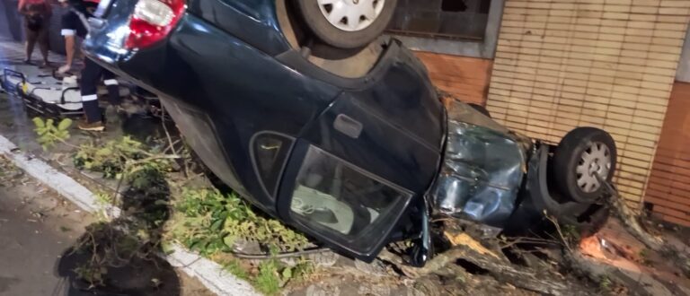 Carro capota na Avenida Brasil