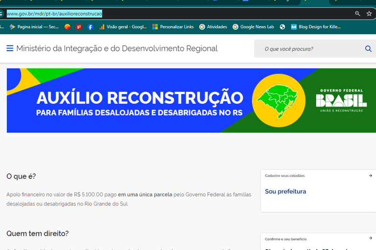 Auxílio Reconstrução: pessoas elegíveis devem ficar atentas especialmente a partir da próxima segunda-feira (27), quando abre o acesso à plataforma on-line / Foto: Governo Federal/Reprodução