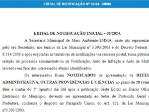 Secretaria de Meio Ambiente divulga notificações em edital