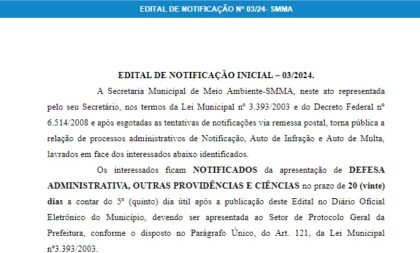 Secretaria de Meio Ambiente divulga notificações em edital