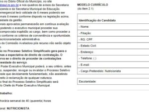 Processo seletivo para nutricionista: resultado preliminar será na terça (2)