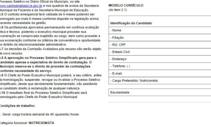 Processo seletivo para nutricionista: resultado preliminar será na terça (2)