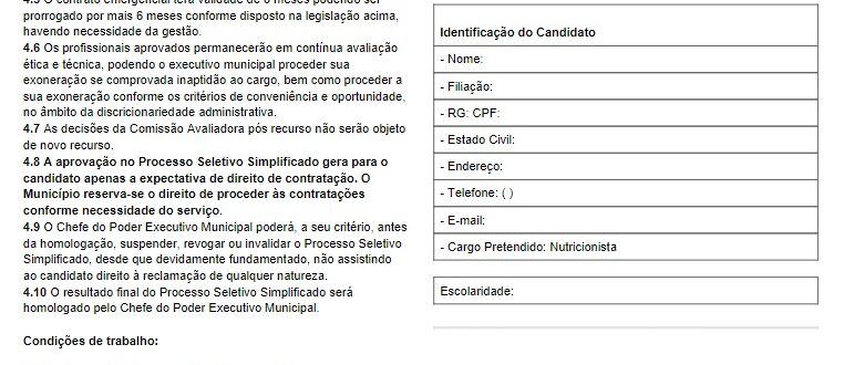 Processo seletivo para nutricionista: resultado preliminar será na terça (2)