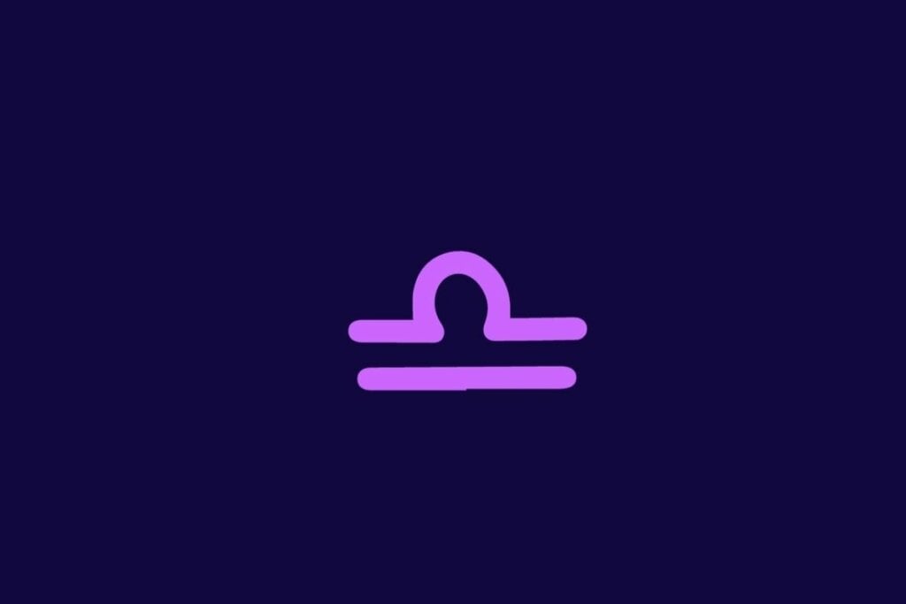 Ilustração do signo de Libra em um fundo roxo