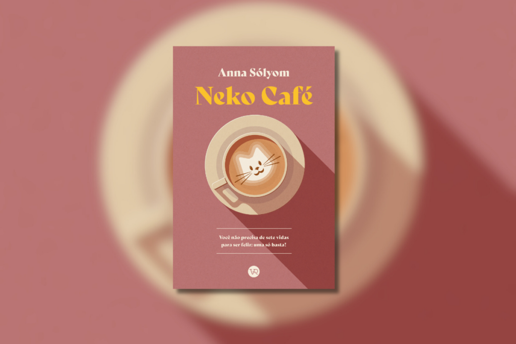 Capa do livro com uma xícara de café e no café está desenhado o rosto de um gato