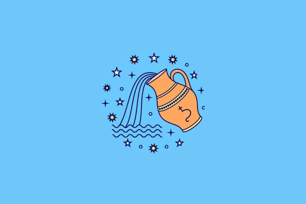 Ilustração do signo de Aquário em um fundo azul