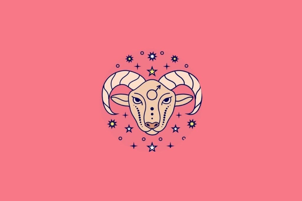 Ilustração do signo de Áries em um fundo rosa