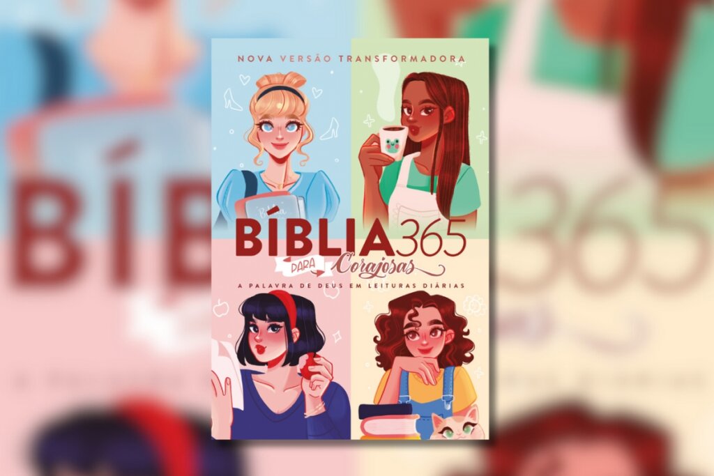 Capa da Bíblia 365 para Corajosas com a ilustração das princesas da Disney 