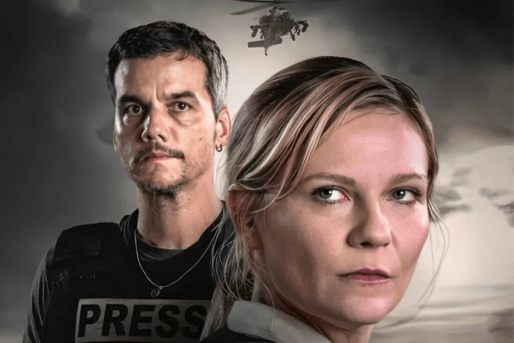 Wagner Moura e Kirsten Dunst na capa do filme Guerra Civil 