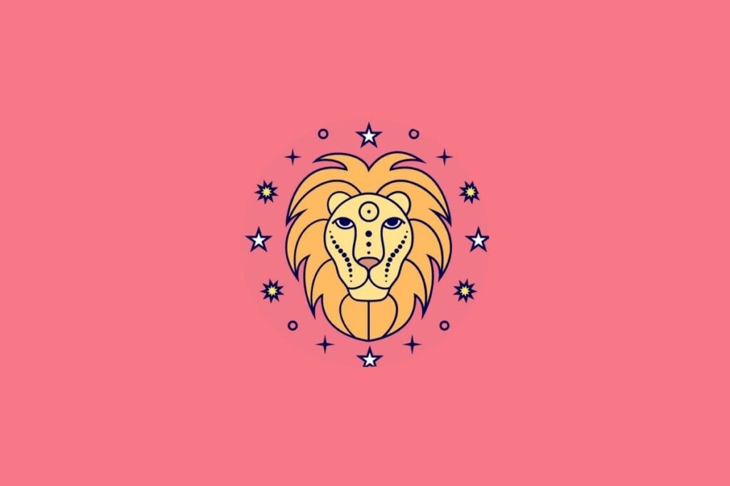 Ilustração do signo de Leão em um fundo rosa