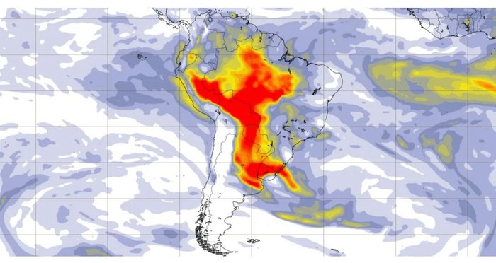 Fumaça volta ao RS: até o fim do dia, tendência é de que todo o território gaúcho esteja encoberto por vestígios de queimadas da Amazônia / Foto: Serviço de Monitoramento Atmosférico/Divulgação