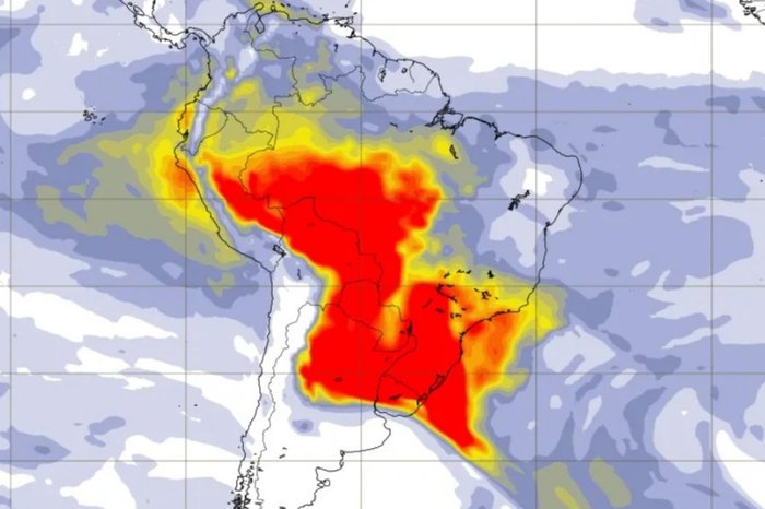 Fumaça volta a tomar conta de todo o Rio Grande do Sul neste começo de semana / Imagem: Serviço de Monitoramento Atmosférico / Copernicus / Reprodução