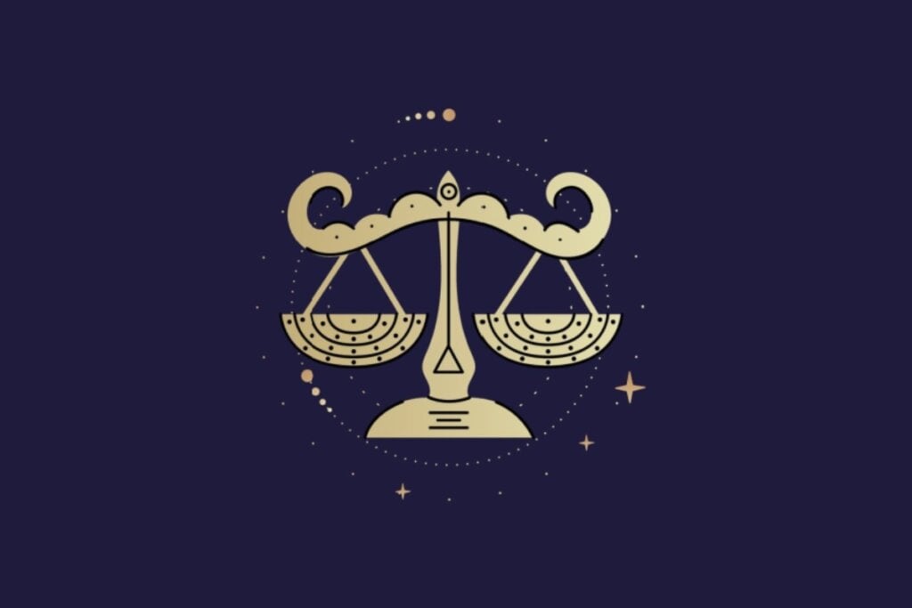 Ilustração com fundo azul do signo de Libra