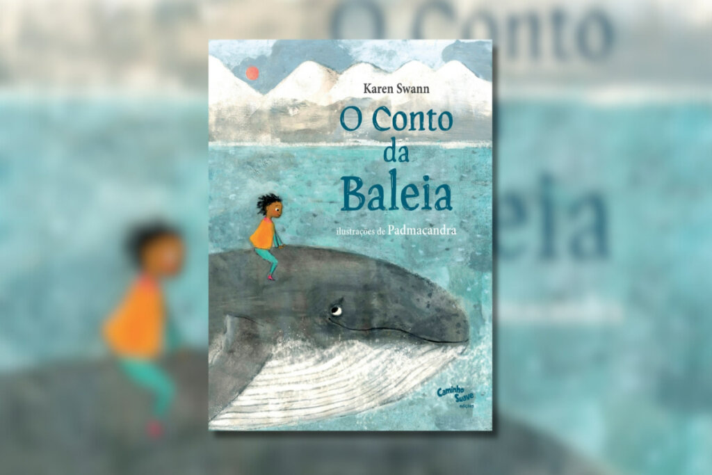 Capa de livro com ilustração de um menino e uma baleia 