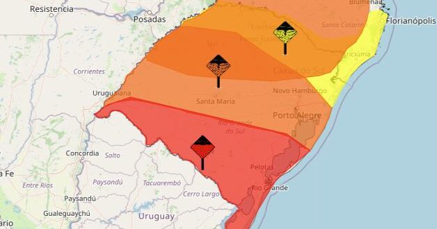 Inmet emite alerta para granizo, alagamentos e ventos de até 100 km/h no RS