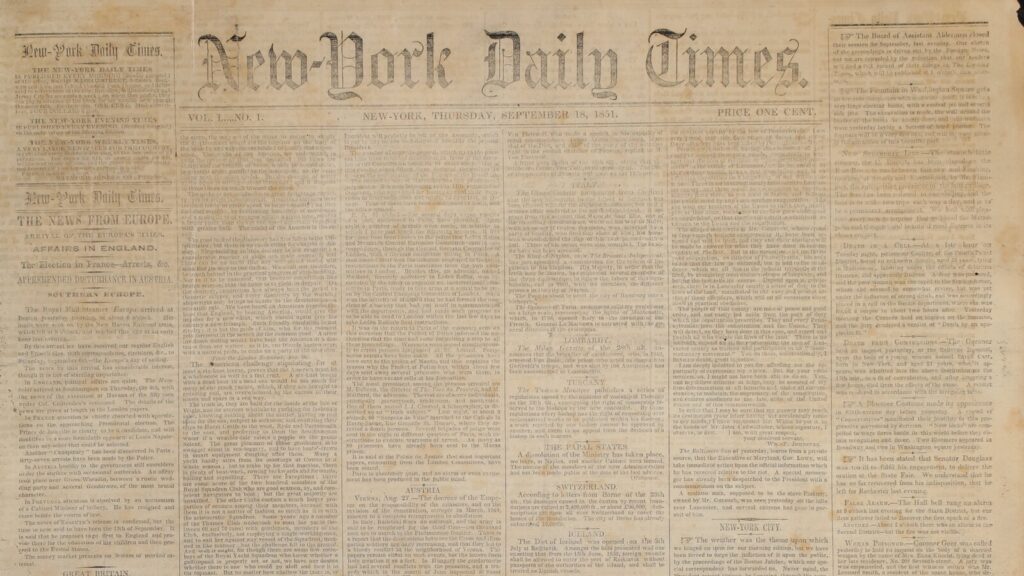 The New York Daily Times / 18 de setembro na História / Crédito: Reprodução