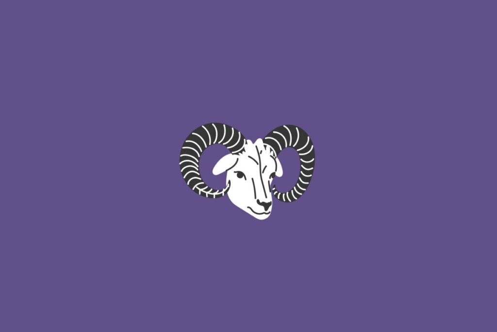 Ilustração do signo de áries em um fundo roxo