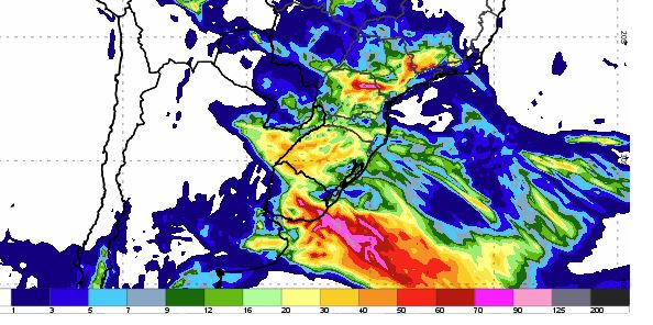 Mapa do Inmet prevê acumulado dechuvas de 30 a 40 milímetros na Região Central do RS / Foto/imagem: Reprodução