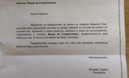 Câmara presta homenagem para Cachoeira FM pelos seus 78 anos