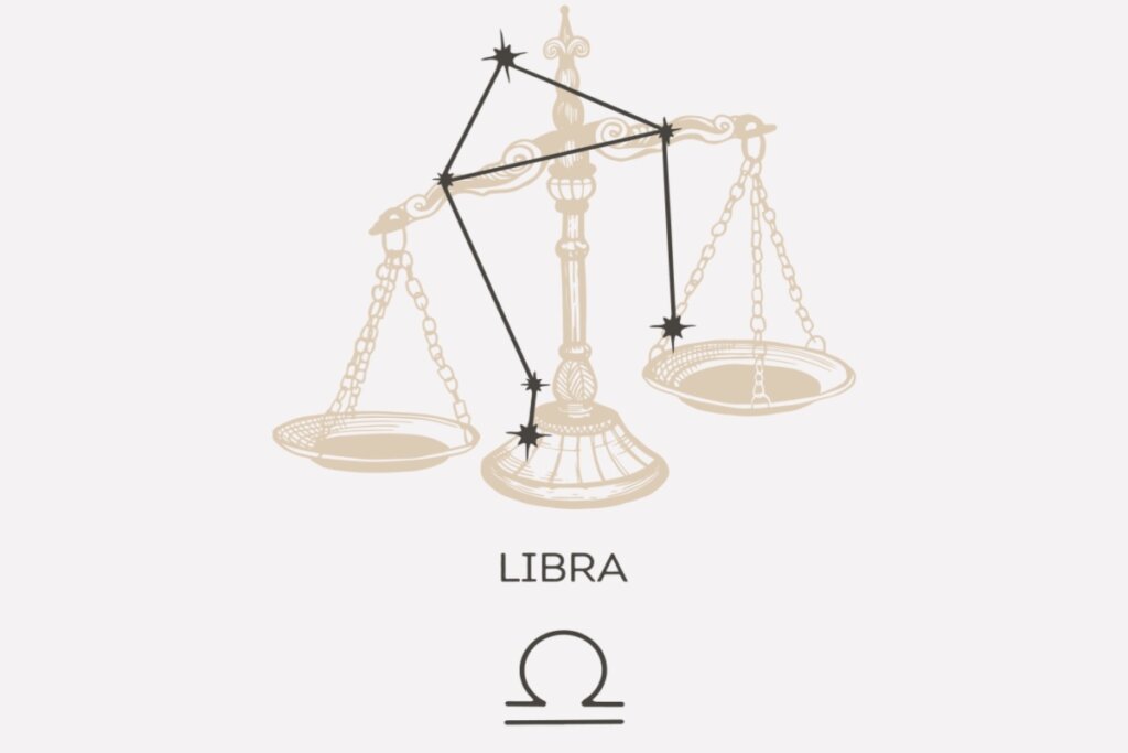 Ilustração e constelação do signo de Libra