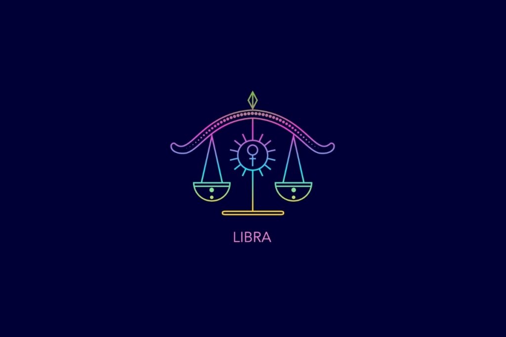 Ilustração do signo de libra em um fundo azul-escuro