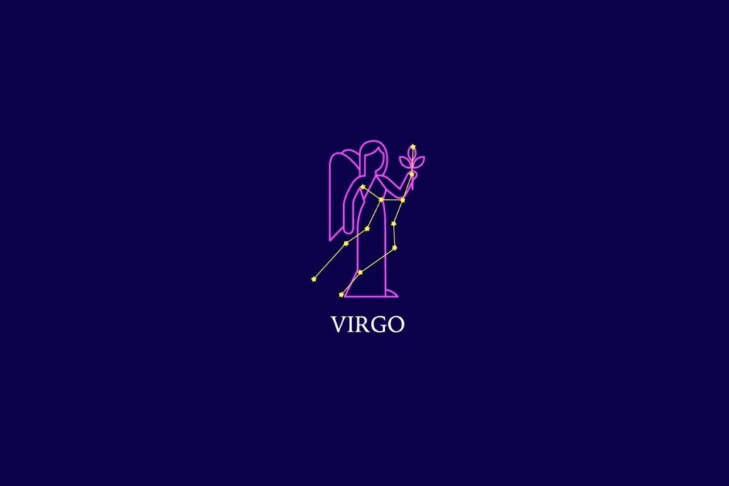 Ilustração com fundo azul-escuro do signo de Virgem