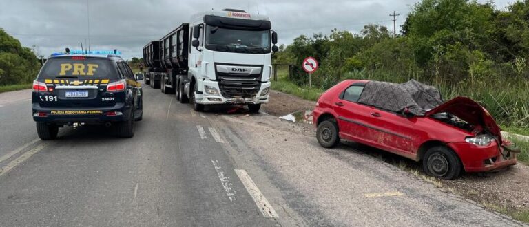 Colisão frontal entre caminhão bitrem e carro resulta em óbito na BR-392