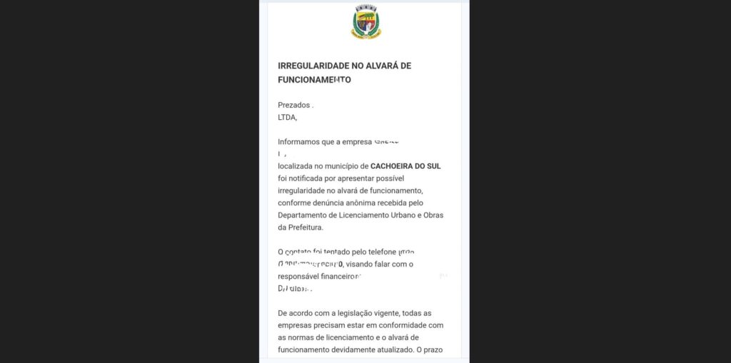 Golpe do alvará: Prefeitura alerta que documento de funcionamento da empresa tem caráter definitivo / Foto: Reprodução