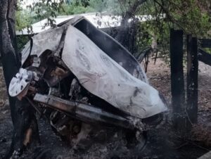 Carro sai da pista, bate em árvores, capota e pega fogo na ERS-400