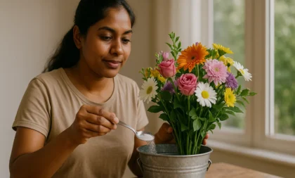 1 colher de açúcar no balde de flores faz elas durarem o dobro do tempo